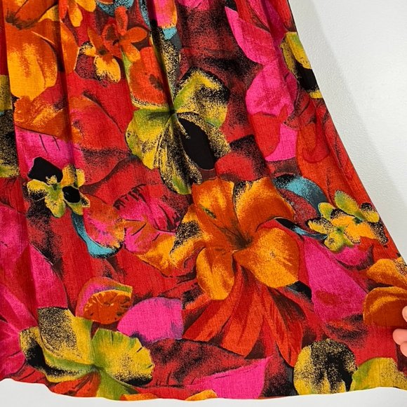Vintage Pleated Floral Midi Skirt w/ Elastic Waist - Picture 3 of 4